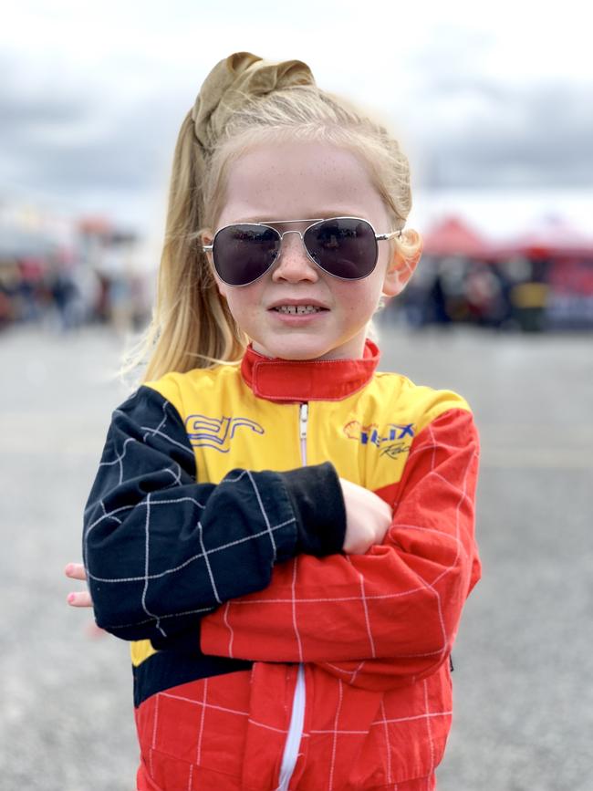 Race fan Grace Toney, aged 4, at the 2018 Supercheap Auto Bathurst 1000. Picture: Richard Dobson iphone image