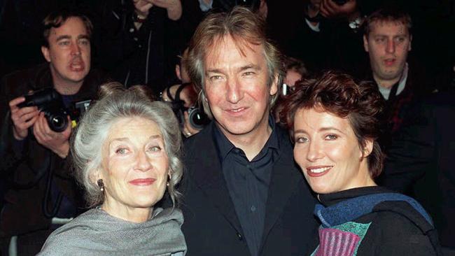 Thompson and Rickman, pictured here with Thompson’s mother, were also close friends.