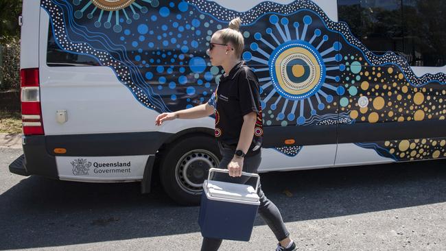 Health teams in Yarrabah, Queensland go door-to-door in October to go 'Door to Door' to vaccinate Indigenous residents with Pfizer. Picture: Brian Cassey