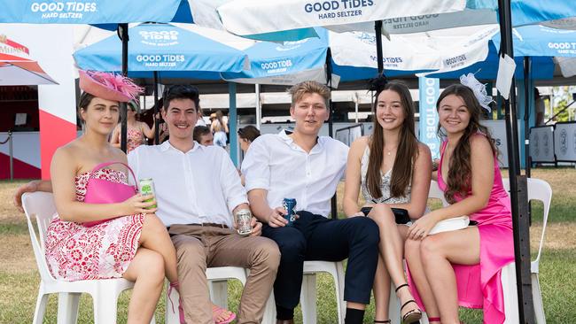 Alarna Politis, Jason Moore, Max Beeson, Tiana Gaffney and Emily Davis at the 2023 Darwin Cup. Picture: Pema Tamang Pakhrin