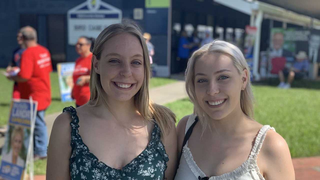 Ashley Pillhofer and Nicole Pillhofer voted today at the CQU Ooralea campus polling booth. Picture: Rainee Shepperson