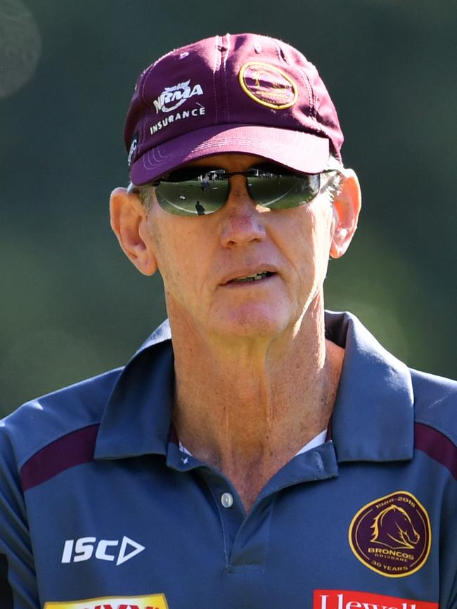 Broncos coach Wayne Bennett at training today. Picture: Darren England