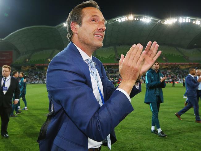 John van 't Schip celebrates Melbourne City’s first piece of silverware, the 2016 FFA Cup. Picture: Getty Images