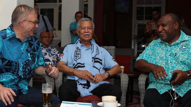 Australian PM Anthony Albanese watches Wednesday’s State of Origin with Pacific leaders. Picture: Facebook