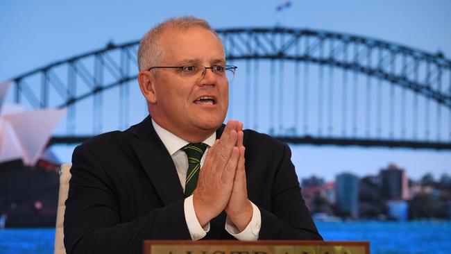 Scott Morrison at the inaugural Quad leaders meeting on Saturday. Picture: AAP