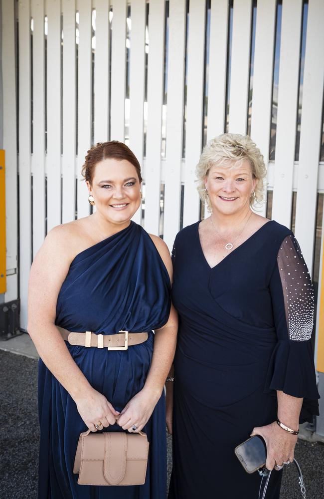 Chloe Watson (left) and Kerrie Taylor at the Ladies Diamond Luncheon hosted by Toowoomba Hospital Foundation at The Goods Shed, Friday, October 11, 2024. Picture: Kevin Farmer