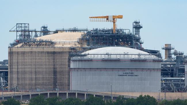 A photo of the Ichthys LNG | INPEX plant and ship on Darwin’s Middle Arm. Picture: Glenn Campbell