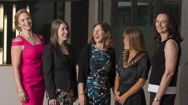 Western Sydney Women co-founder Amanda Rose, KPMG director Sarah Cain, US Consul General Valerie Fowler, Hills Shire Mayor Yvonne Keane and Western Sydney Women co-founder Maria Kovacic. Pictures: Darren Leigh Roberts