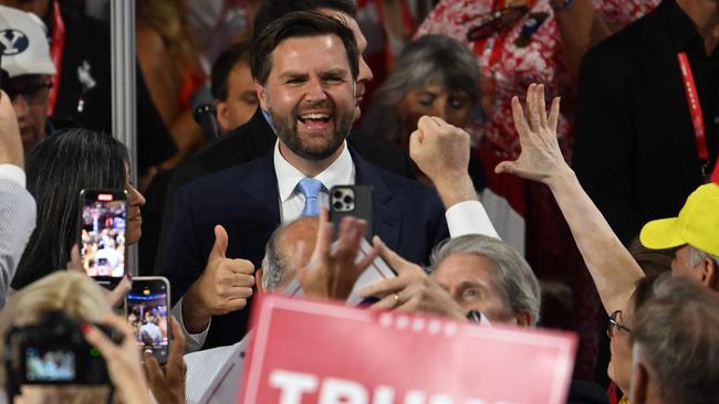 US Senator from Ohio and Republican vice presidential candidate JD Vance gives a thumbs up as he arrives during the first day of the 2024 Republican National Convention in Milwaukee.