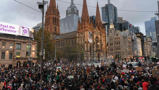 Demonstrators attend a Black Lives Matter in Melbourne. Picture: AFP