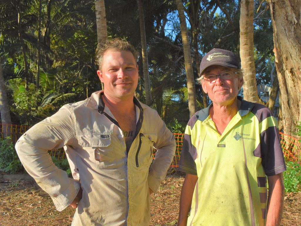 Ferdinand Constructions owner Paul Ferdinand and carpenter Gav Odgaard tell of the moment a 23-year-old emerged from Blacks Beach where she had been sunbaking and was allegedly stabbed by a 16-year-old boy in a random frenzied attack. Picture: Tara Miko