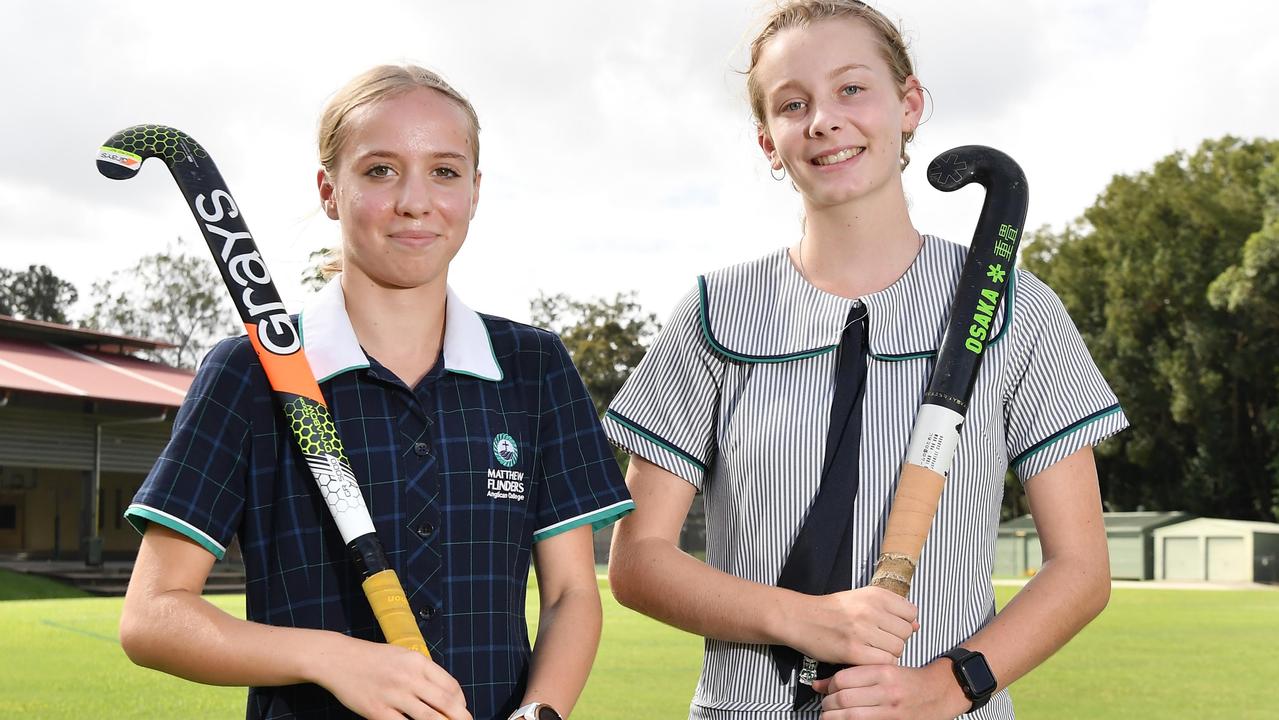 Sport star athletes at Matthew Flinders Anglican College. Hockey: Chloe Johnstone and Grace Dixon. Picture: Patrick Woods.