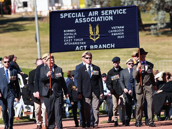 The banner parade took the place of the traditional veterans march. Picture: NCA NewsWire / Gary Ramage