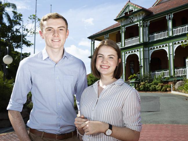 St Peters 2019 Yr 12 grads Ben Kennedy and Ella Hussey-Simmonite completed International Baccalaureates last year.  Wednesday, January 15, 2020. (AAP Image/Renae Droop)