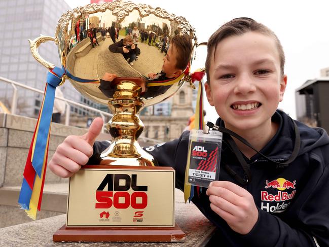 Jake Burton with the trophy at the official launch. Picture: NCA NewsWire / Kelly Barnes