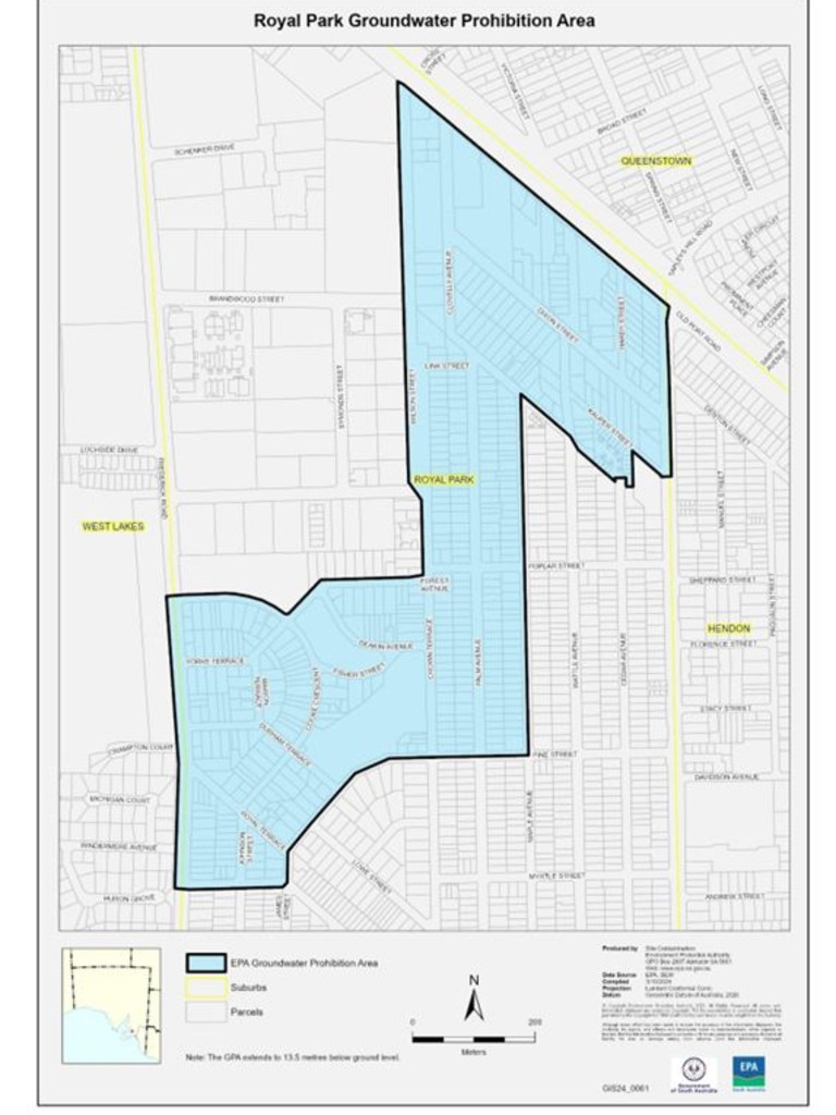 The Royal Park Groundwater Prohibition Area after PFAS was detected in the soils. Picture: SA Govt