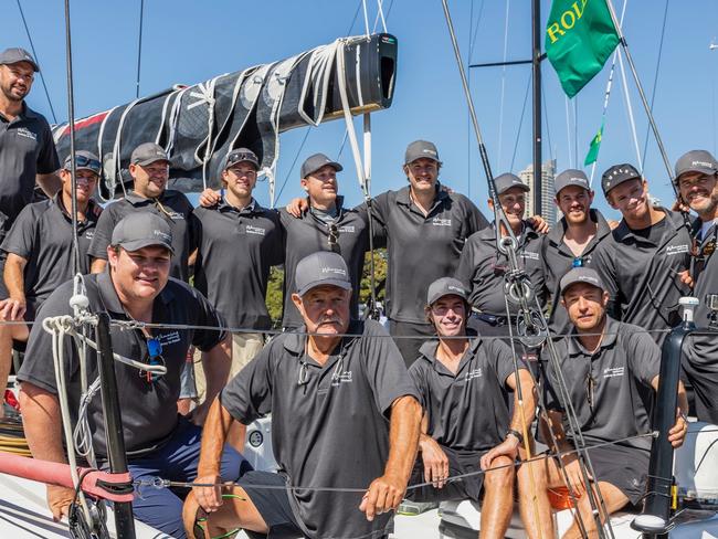 The Winning Appliances crew, who were with Peter Dean when he threw a wreath overboard in tribute to his father and others who were lost during the 1998 race.