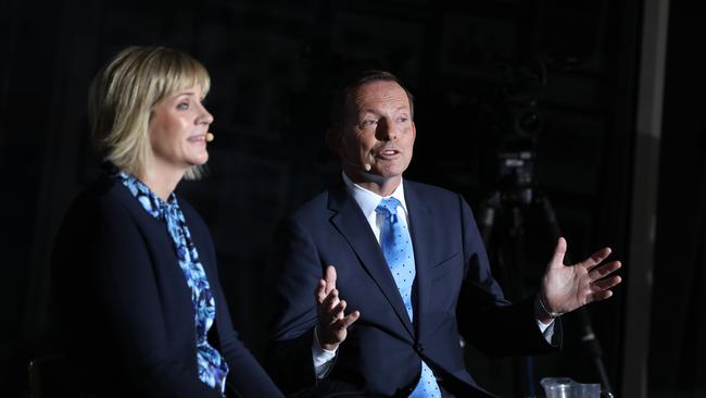 Warringah candidates Tony Abbott and Zali Steggall at the Sky News/Manly Daily Debate at Queenscliff Surf Club, Sydney, 2nd May 2019. Picture: Damian Shaw/ NEWS CORP AUSTRALIA