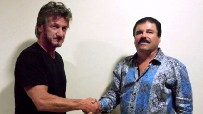 Sean Penn and recently recaptured Mexican drug lord Joaquin Guzman Loera also known as 'El Chapo'. the Hollywood actor met El Chapo after his escape from a Mexican prison. Picture: Rolling Stone