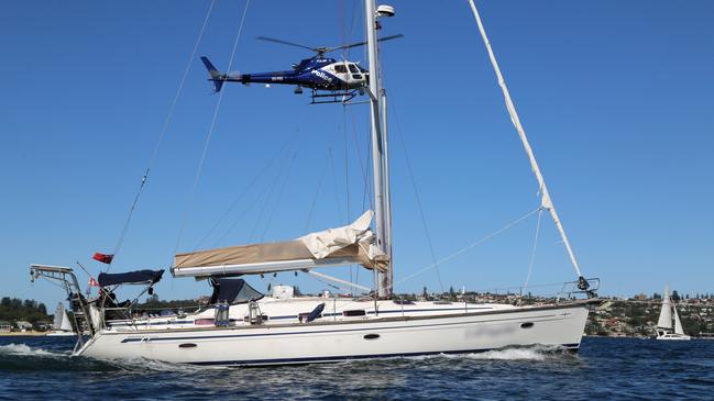 A yacht that was intercepted off the NSW coast that police will allege contained drugs. Picture: Police Media