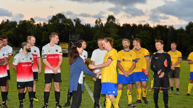 Soccer match between Caloundra and Kawana to honour Lachlan Wells. Lachlan's Aunty Kristine Hanna . Picture: John McCutcheon