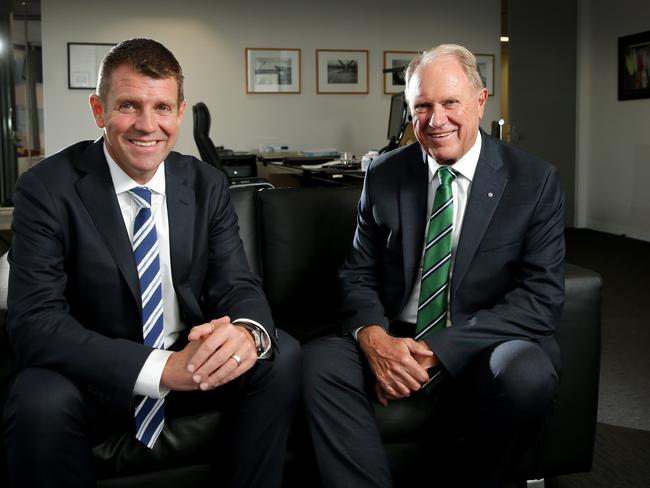 Premier Mike Baird with his father Bruce in the Premiers office in Sydney .Picture Gregg Porteous