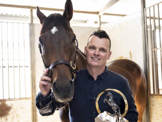 SYDNEY, AUSTRALIA - NCA NewsWIRE Photos - Sunday, 15 October, 2023:Everest winner Jay Pride with his winning horse Think About It at Warwick Farm Racecourse. Picture: NCA NewsWIRE  / Monique Harmer