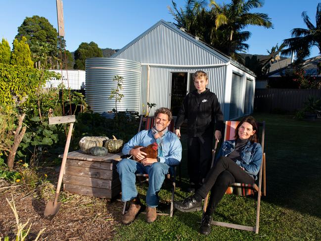 Adam Russell and Suzy Pickles with son Jesse and Chook Norris at Bulli NSW. Picture by Anna Warr