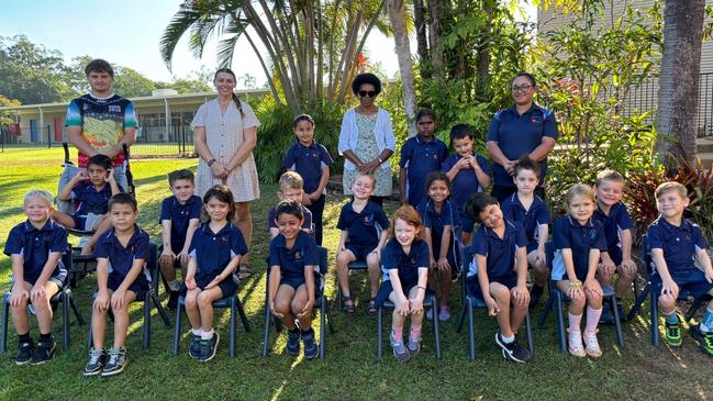 19/08/2024 - Alyangula Area School, Transition Class 2024Back row (left to right): Jaxon Garrahy (Tutor), Chantelle Wheaton (Teacher), Liliena Mafi, Rita Siape (Tutor), Shorona Gordon, Chester Hujbert, Gaynor Cordell (Teacher).Middle row (left to right): Levi Mohenoa, Wyatt Hohn, Hugh McCulloch, Rafferty Parsons, Tamisha-Ina Brown, Matthew Hennessy, Wyatt Birtwistle.Back row (left to right): Dallas Standen, Brayden Kettles, Matilda Nishimura, Elijah Maeko, Maisie Tindall, Jesse Johnson, Lia Thepot, Xander Austin. Picture: Olivia Cook