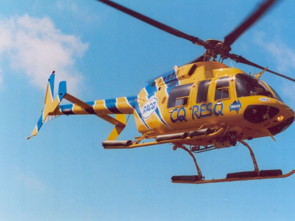 An under shot of the Bell 407 chopper. Picture: Supplied by RACQ CQ Rescue