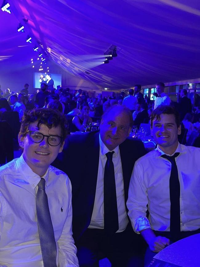 Dr Phil Tideman with his two sons, Alexander (L) and Nicholas (R), enjoying the cricket at Adelaide Oval in December 2022. Picture supplied by the family