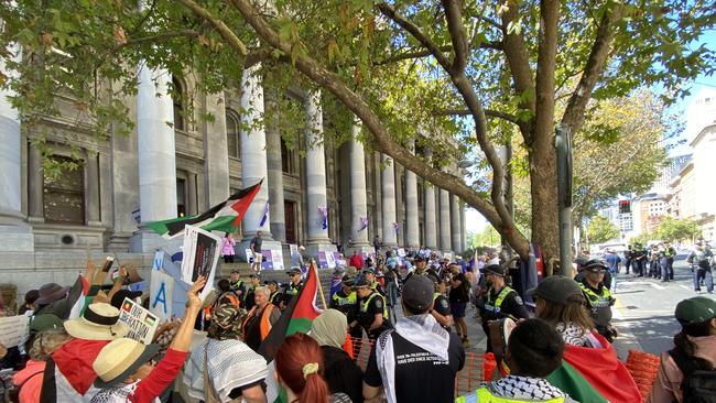 Hundreds of protesters clash on the steps of parliament.