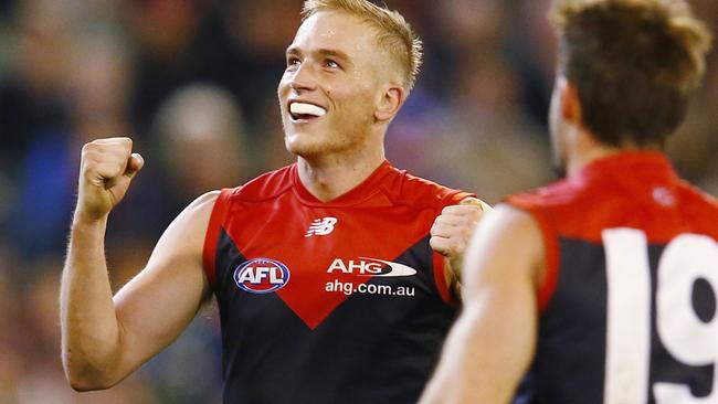 Bernie Vince celebrates one of his final quarter goals. Picture: Michael Klein