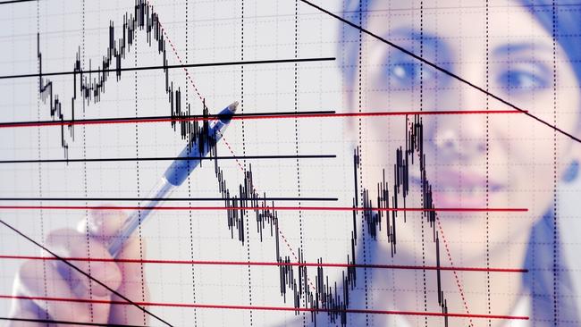 Generic pic of a businesswoman pointing to a graph on a clear screen.