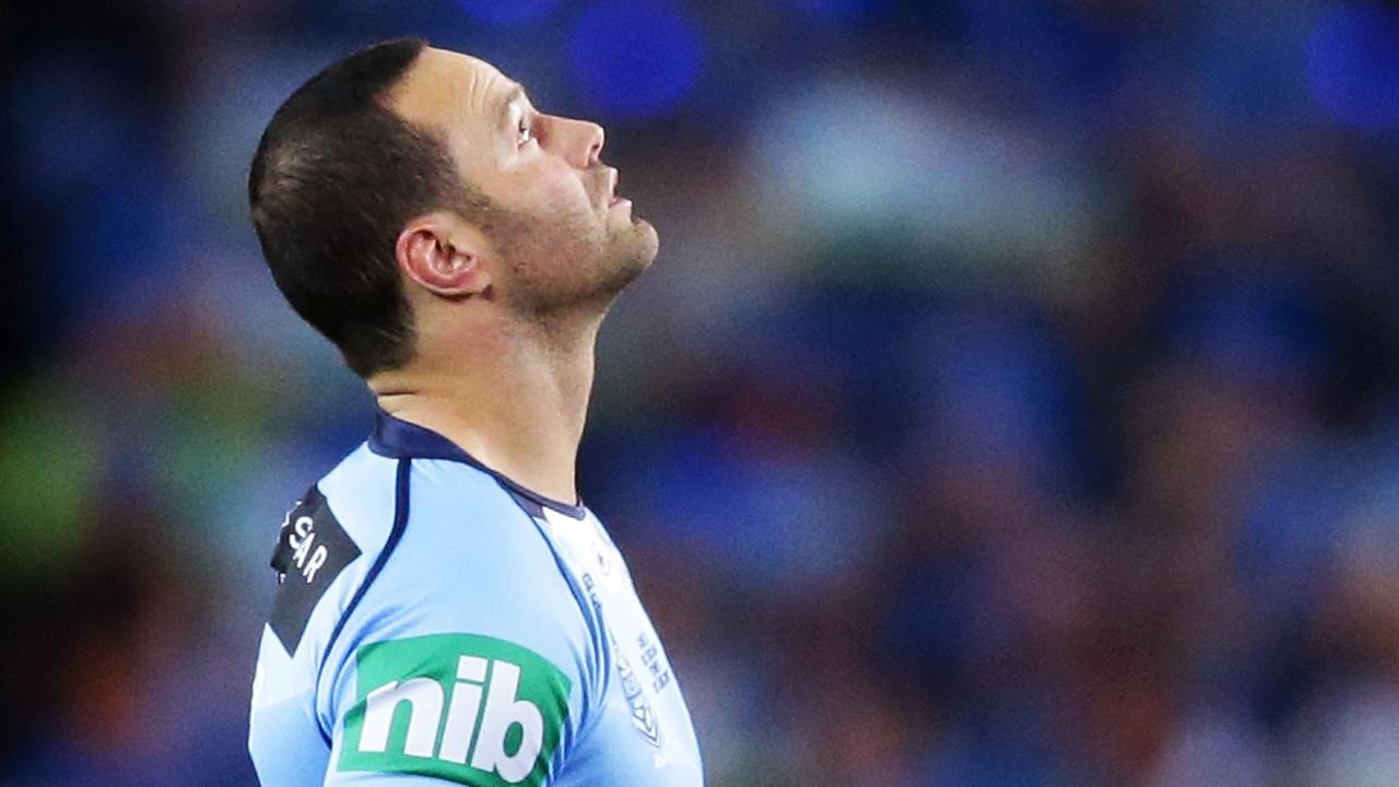 Boyd Cordner of the Blues reacts as he runs onto the field.