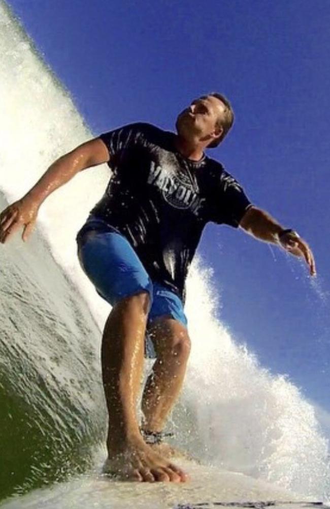 Ballina teacher Lee Jonsson in the surf. Picture: Twitter