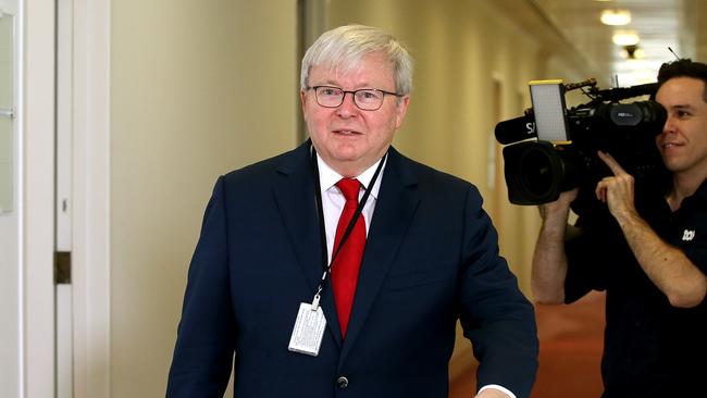 Kevin Rudd after appearing on morning radio at Parliament House in Canberra. Picture: Kym Smith