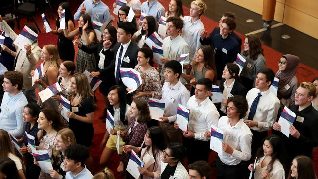 Students at the First in Course HSC ceremony on Monday. Picture: Jonathan Ng