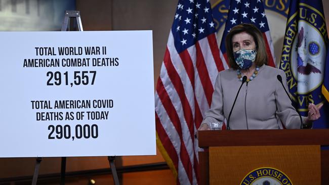 US Speaker of the House, Nancy Pelosi, Democrat of California, speaks about COVID-19 during her weekly press briefing on Capitol Hill in Washington, DC, on December 10, 2020. Picture: Andrew Caballero-Reynolds/AFP