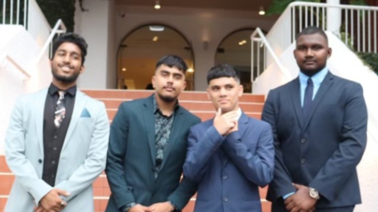 Handsome and happy! Year 12 boys from Browns Plains State High School celebrated their final year with a formal dinner at The Greek Club in Brisbane.