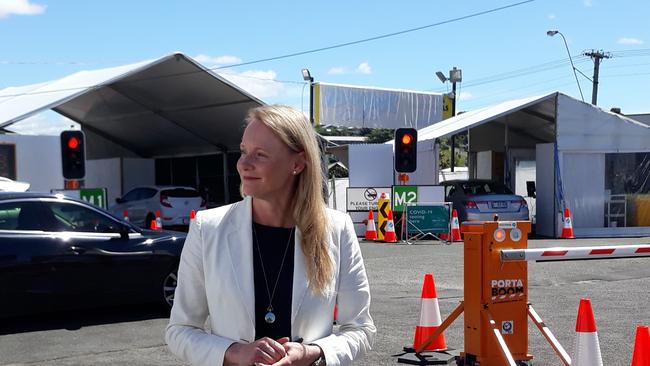 Health Minister Sarah Courtney at Launceston's COVID-19 testing clinic.