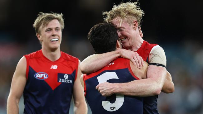 Clayton Oliver and Christian Petracca are the stars of Melbourne’s midfield. Picture: Michael Klein