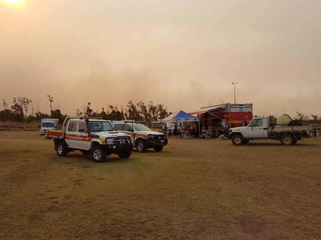 Fire crews outside of Yeppoon on Monday morning. Picture: Stacey Barry