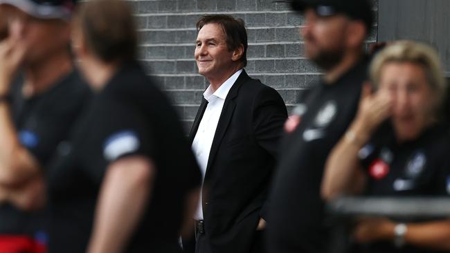 Collingwood President Jeff Browne watches training. Picture: Michael Klein