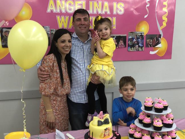 Angelina loves The Wiggles! Pictured with her mum Giovi, dad Charles and older brother Aydan. Picture: Supplied