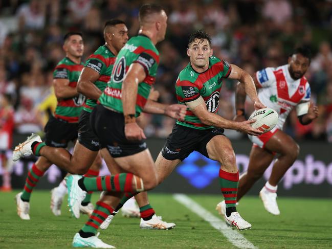 Rabbitohs captain Cameron Murray will be celebrating his 150th NRL game in next week’s derby against the Roosters. Picture: Getty Images