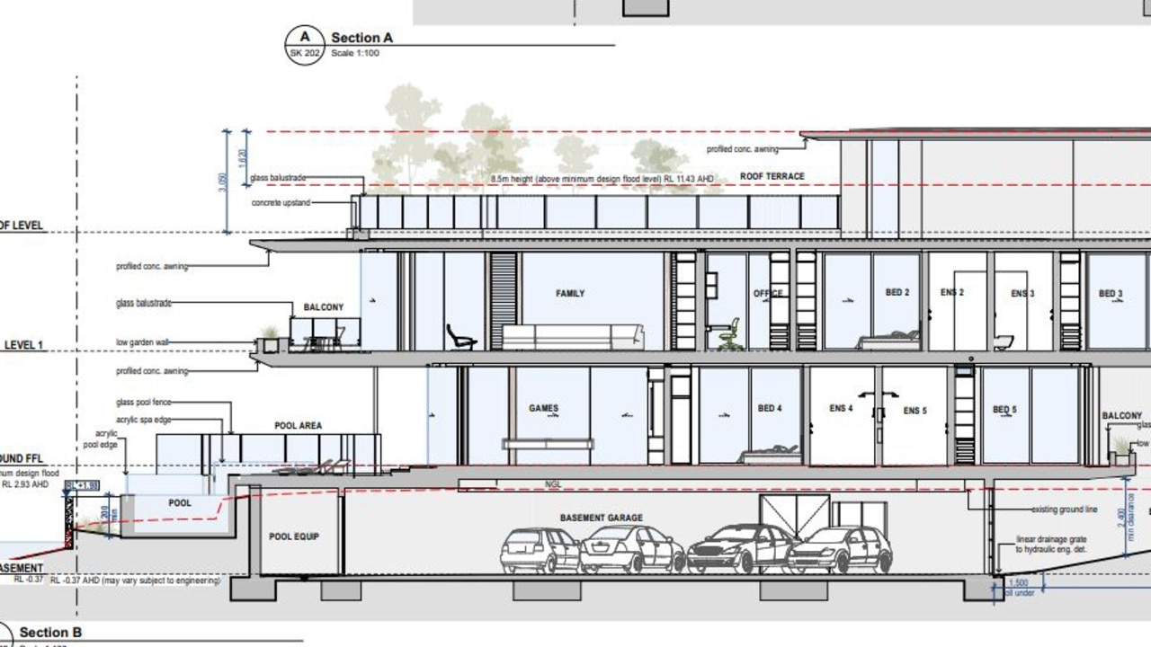 The five-bedroom home set to be built on the site currently has approval to span across three levels.