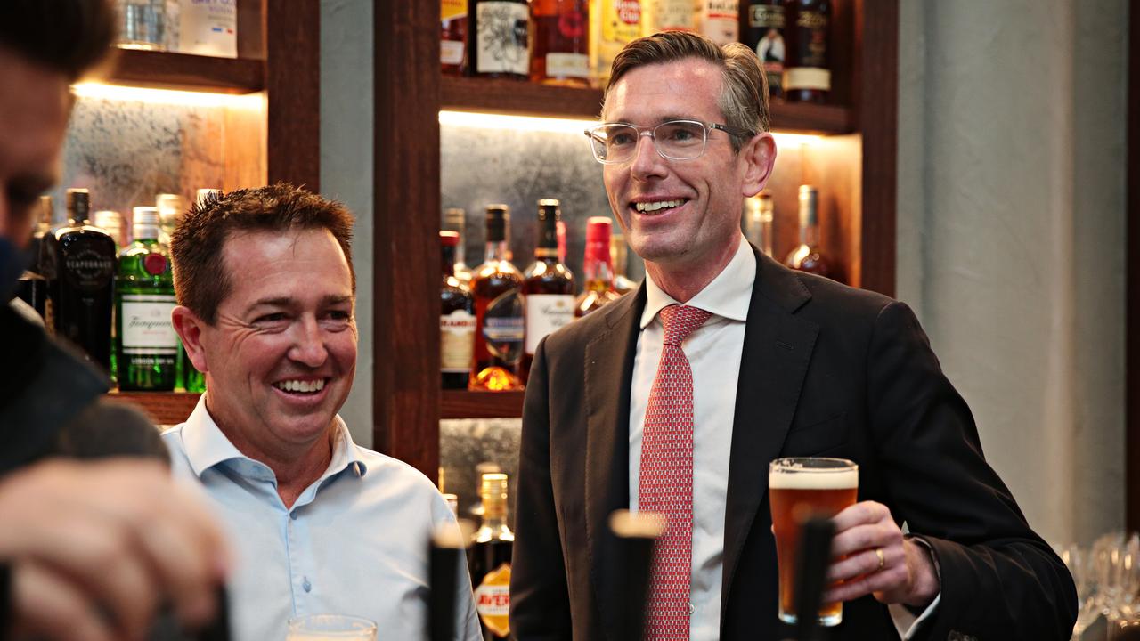 NSW Deputy Premier Paul Toole and Premier Dominic Perrottet celebrate Freedom Day. Picture: NCA NewsWire / Adam Yip