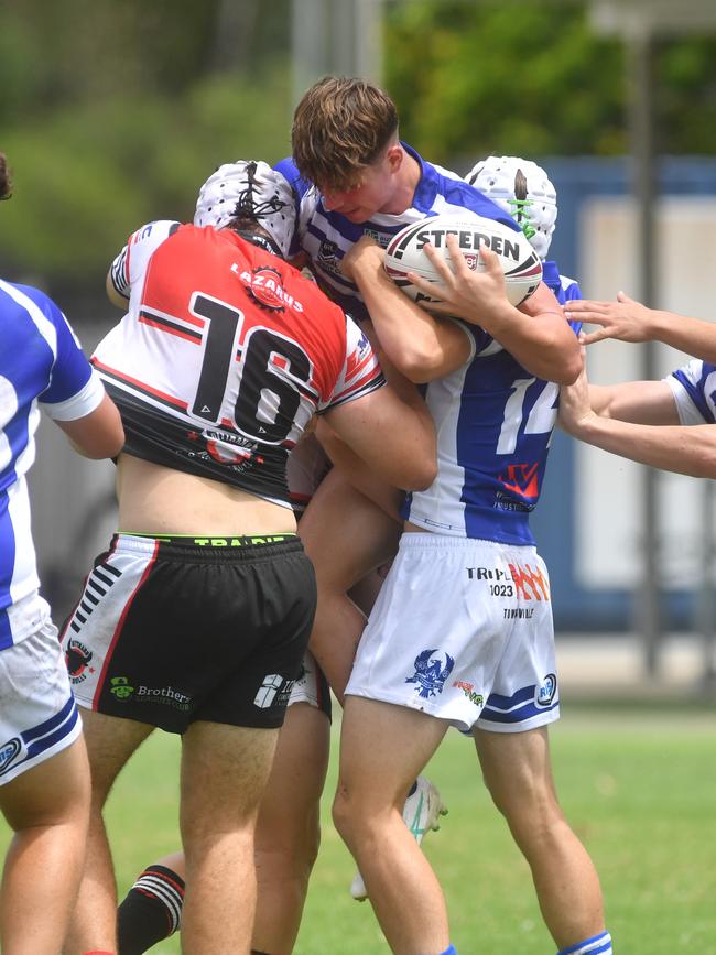 Kirwan High against Ignatius Park College in the Northern Schoolboys Under-18s trials at Brothers Rugby League Club in Townsville. Picture: Evan Morgan