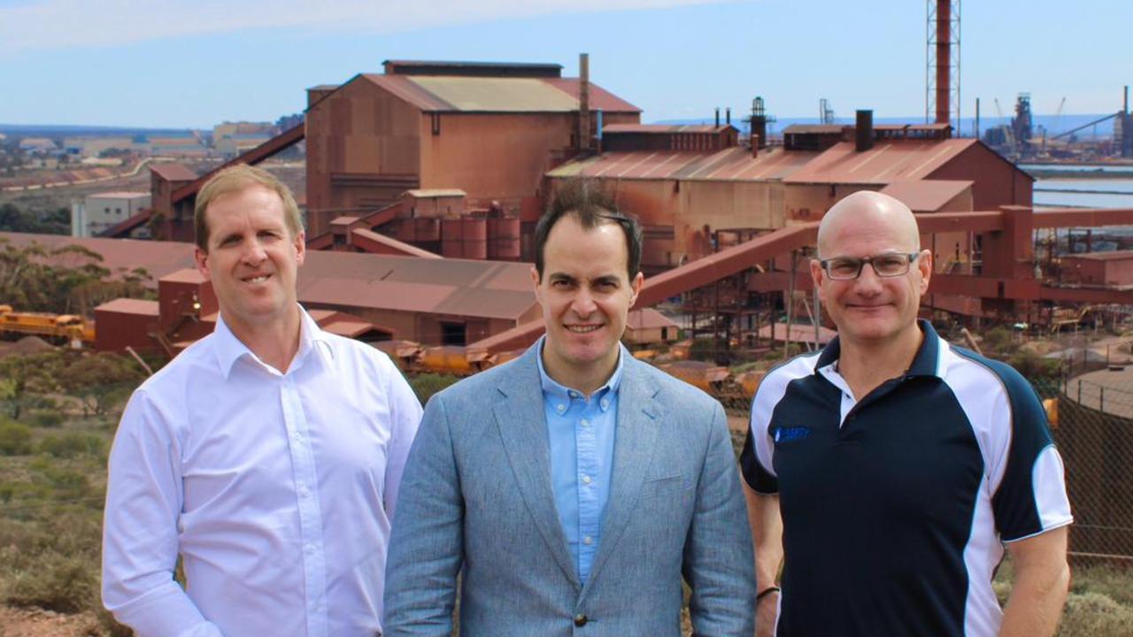 Opposition energy and net zero spokesman Stephen Patterson, Opposition Leader Vincent Tarzia and GFG Alliance managing director Tony Swiericzuk in Whyalla on Friday. Picture: Supplied